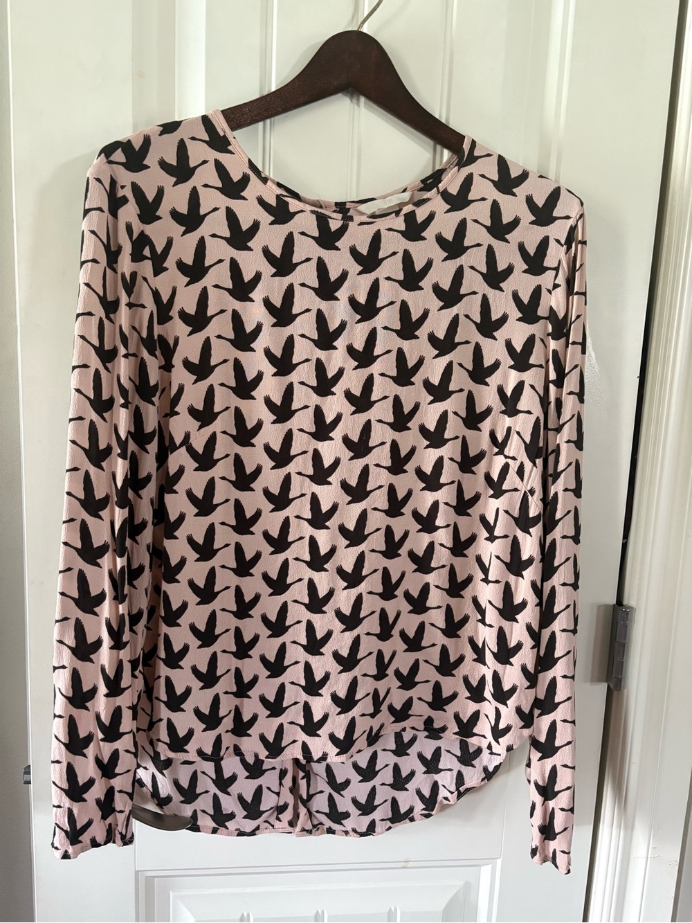 H&M Blush Pink Top with Black Bird Motif